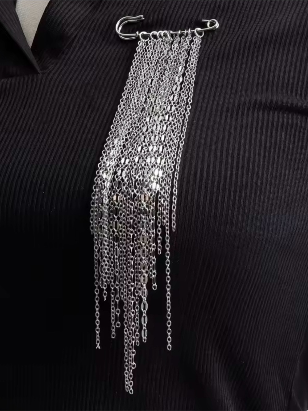 Silver Chain Fringe Safety Pin Brooch - Women Accessories